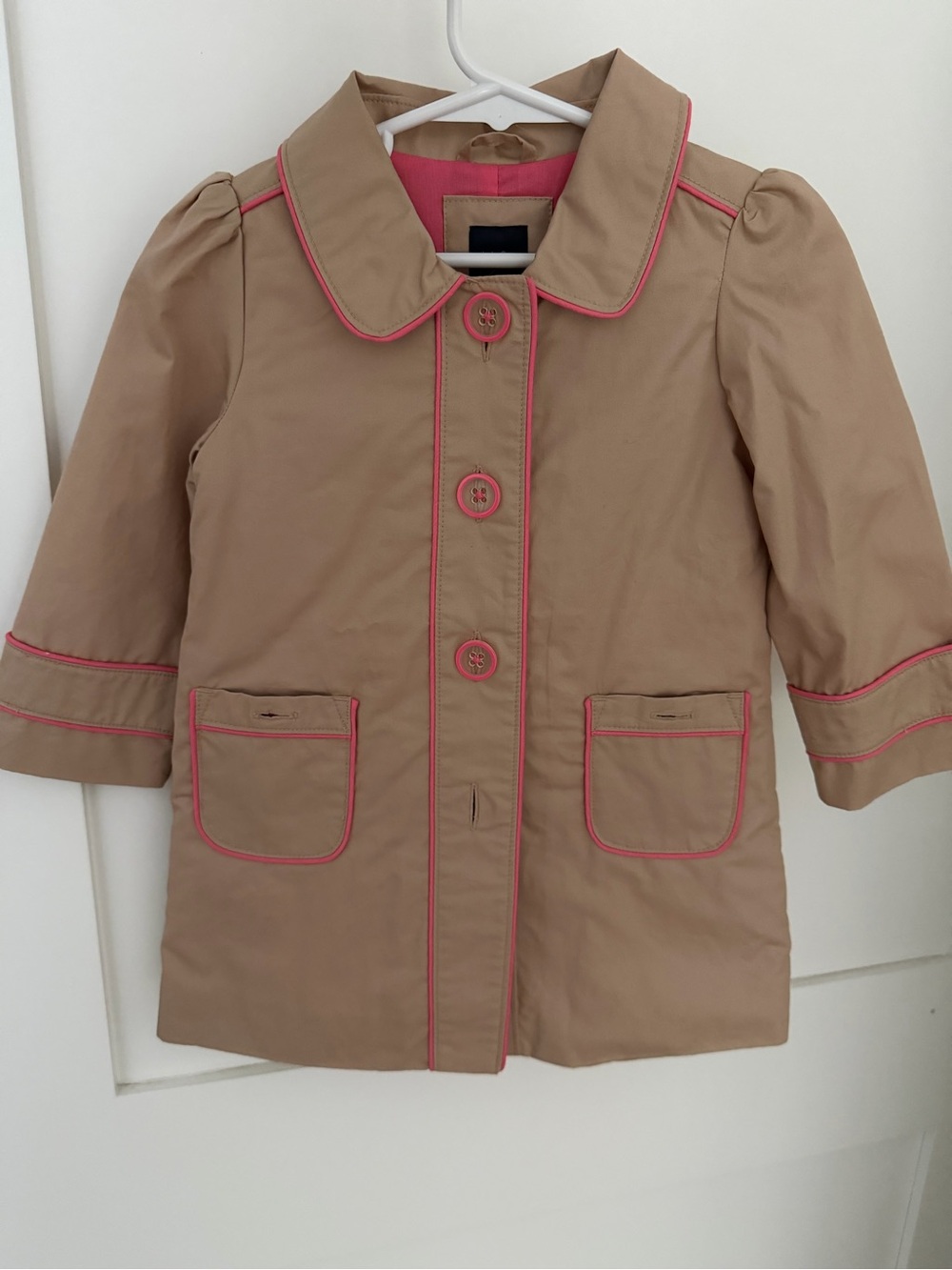NWT GAP Beige Pea Coat with Pink Piping for Kids